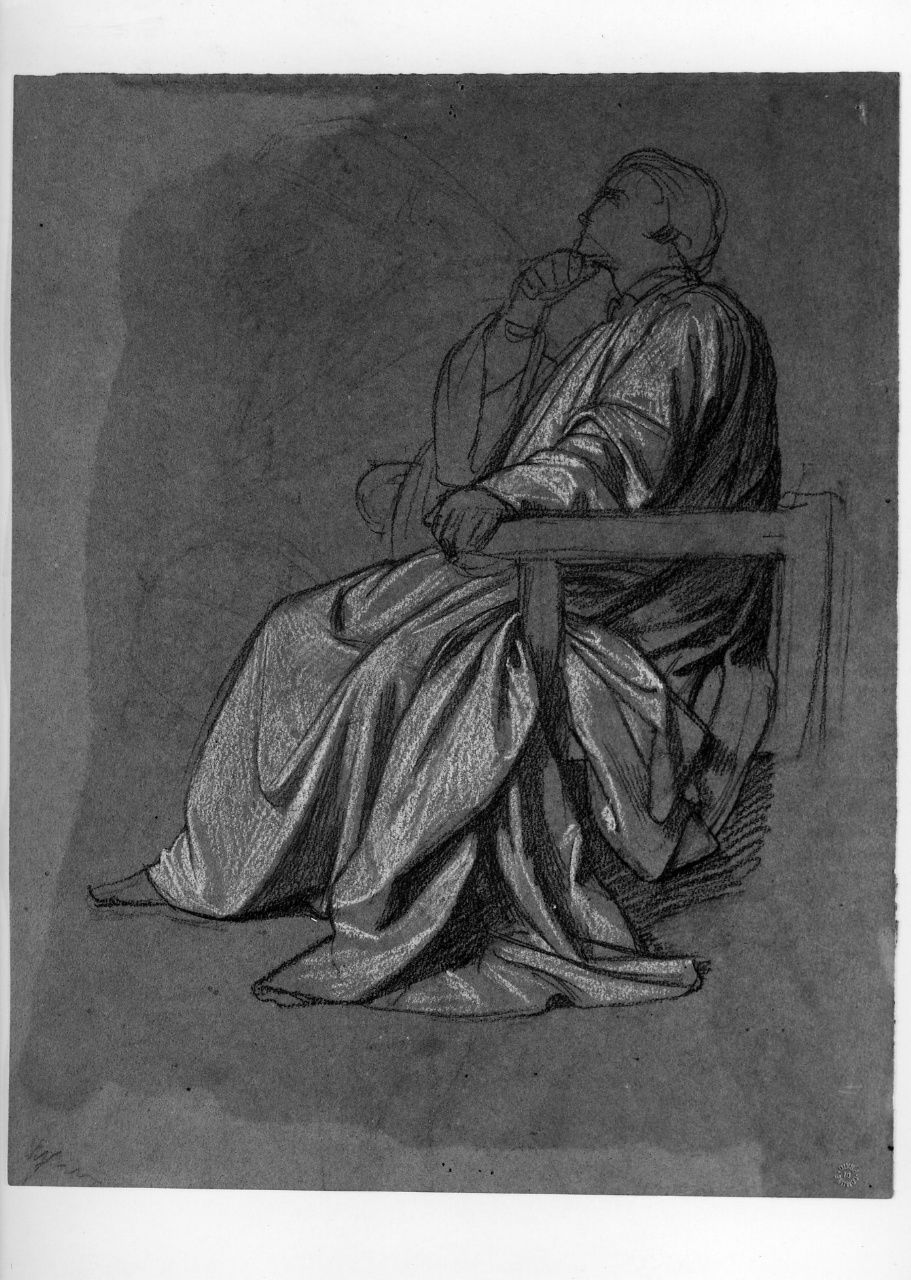 studio di figura panneggiata; studio di figura; studio di panneggio (disegno preparatorio) di Franchi Alessandro (sec. XIX)