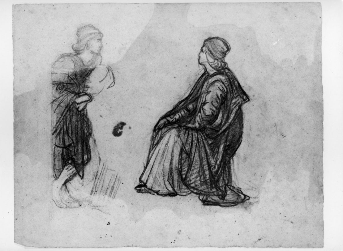 studio di figura panneggiata; studio di figura (disegno preparatorio) di Franchi Alessandro (sec. XIX)