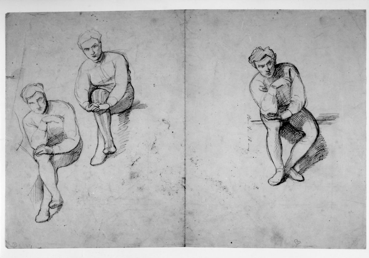 studio di figura; studio di nudo; studio di composizione (disegno preparatorio) di Franchi Alessandro (sec. XIX)