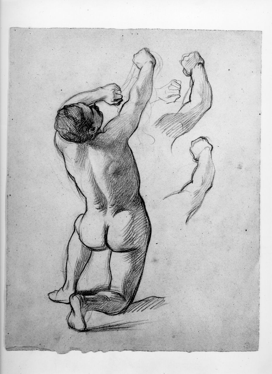 studio di nudo; studio di braccio; studio di mano (disegno preparatorio) di Franchi Alessandro (sec. XIX)