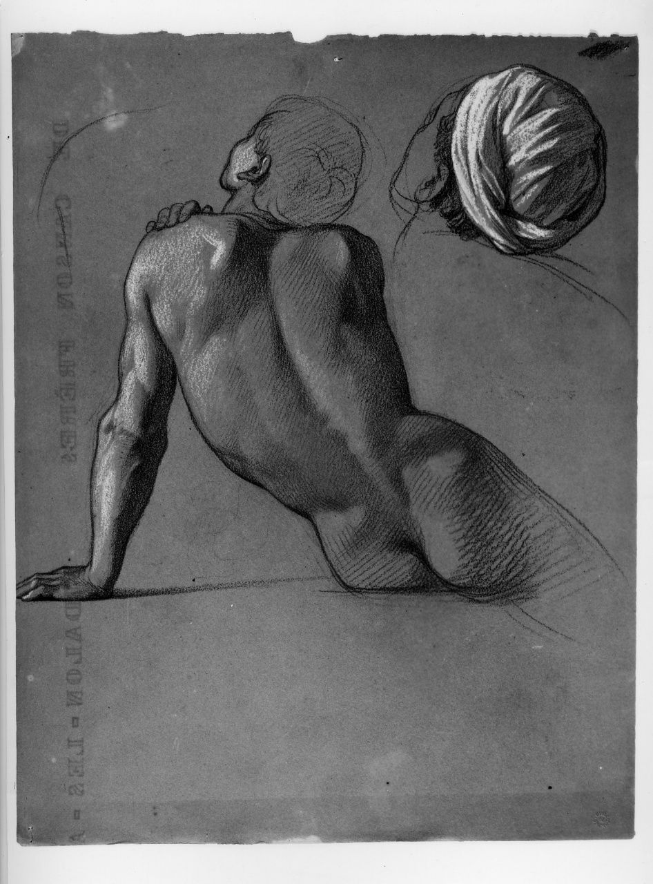 studio di nudo; studio di testa (disegno preparatorio) di Franchi Alessandro (sec. XIX)