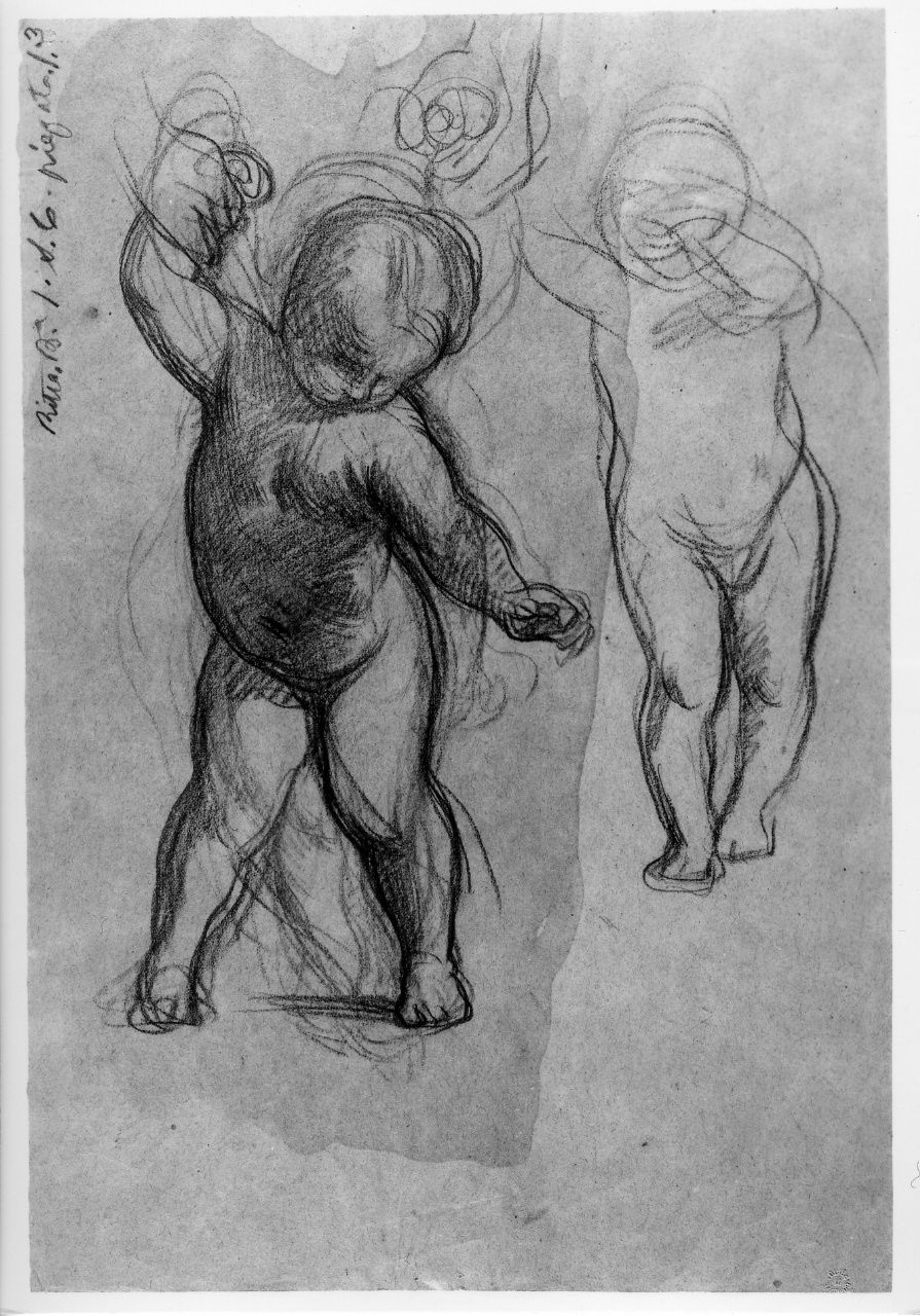 studio di nudo infantile; studio di figura panneggiata (disegno preparatorio) di Franchi Alessandro (sec. XIX)