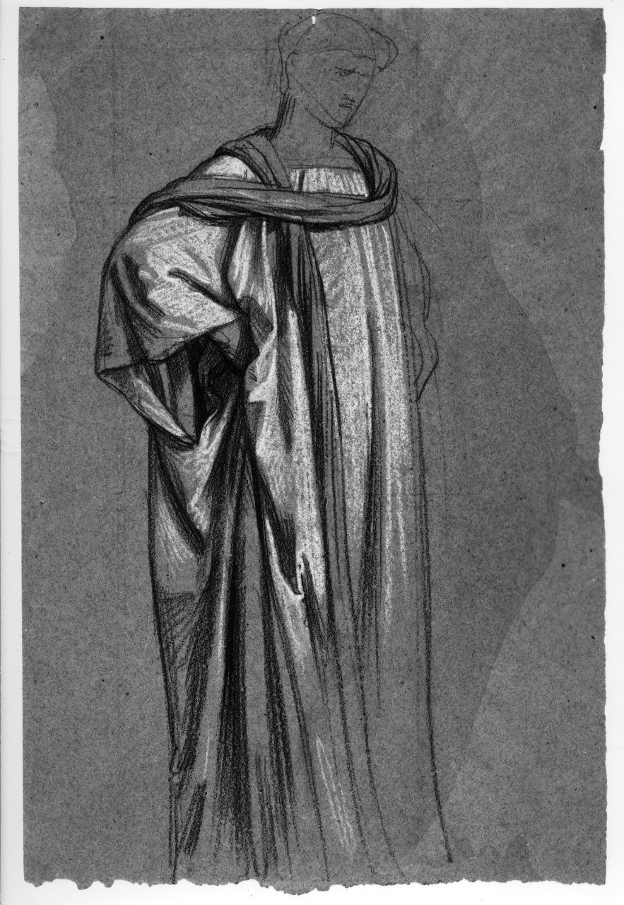 studio di figura panneggiata; studio di panneggio (disegno preparatorio) di Franchi Alessandro (sec. XIX)