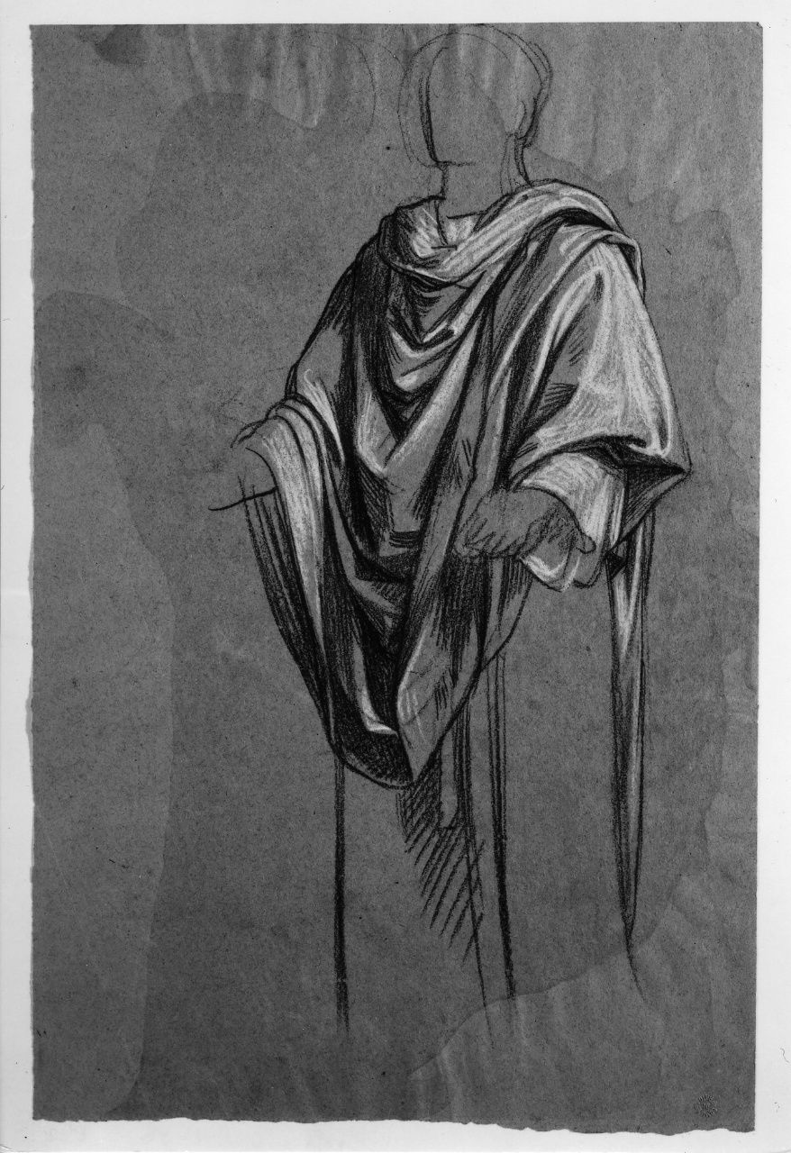studio di figura panneggiata; studio di panneggio (disegno preparatorio) di Franchi Alessandro (sec. XIX)