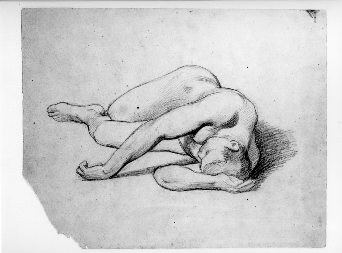 studio di nudo; studio di figura panneggiata (disegno preparatorio) di Franchi Alessandro (sec. XIX)