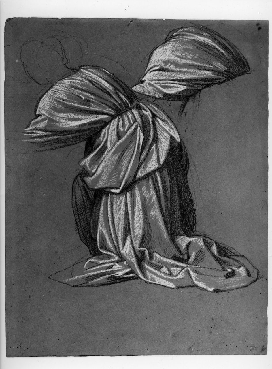 studio di panneggio; studio di figura panneggiata (disegno preparatorio) di Franchi Alessandro (sec. XIX)