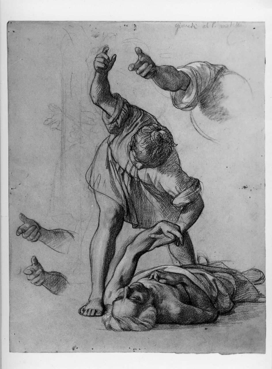 studio di composizione; studio di braccio; studio di mano; studio di figura panneggiata; studio di panneggio (disegno preparatorio) di Franchi Alessandro (seconda metà sec. XIX)