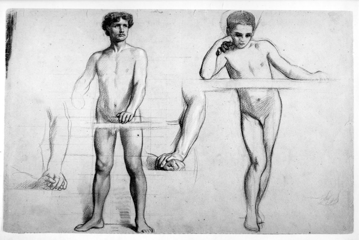 studio di nudo; studio di braccio; studio di mano (disegno preparatorio) di Franchi Alessandro (sec. XIX)