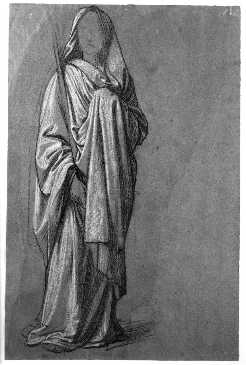 studio di figura panneggiata (disegno preparatorio) di Franchi Alessandro (sec. XIX)