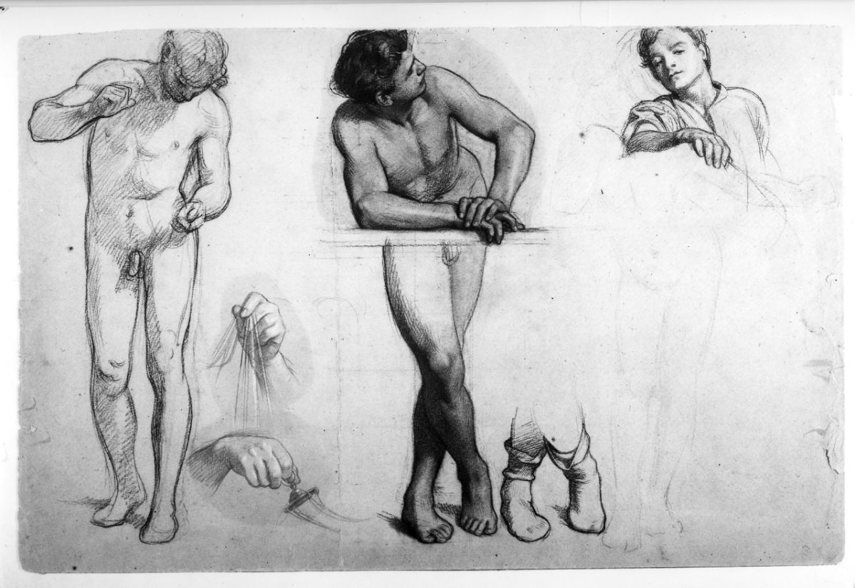 studio di nudo; studio di figura (disegno preparatorio) di Franchi Alessandro (sec. XIX)