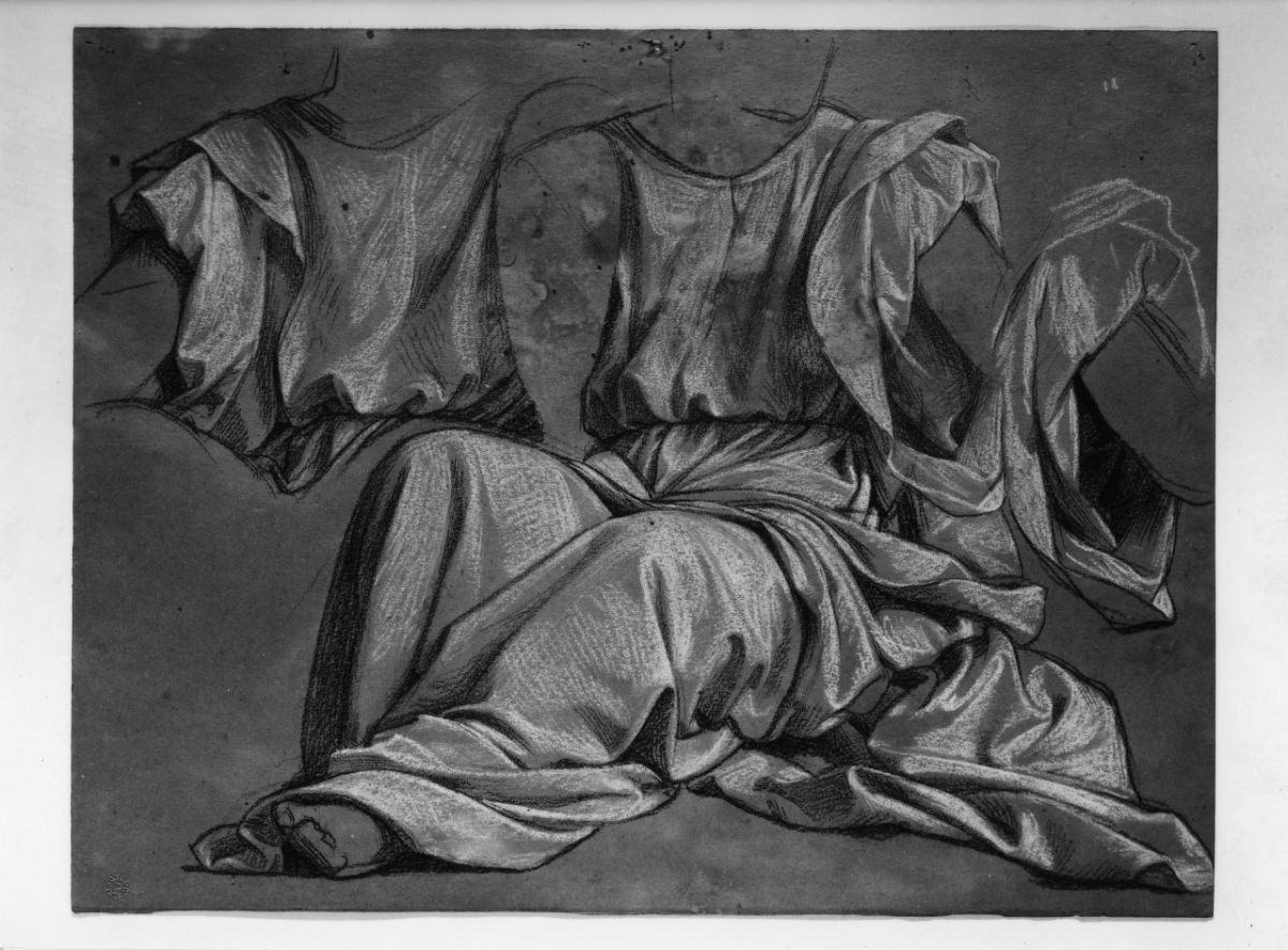studio di panneggio; studio di figura panneggiata (disegno preparatorio) di Franchi Alessandro (sec. XIX)