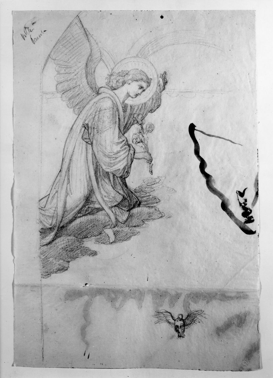 studio di figura; studio di uccello (disegno preparatorio) di Franchi Alessandro (sec. XIX)
