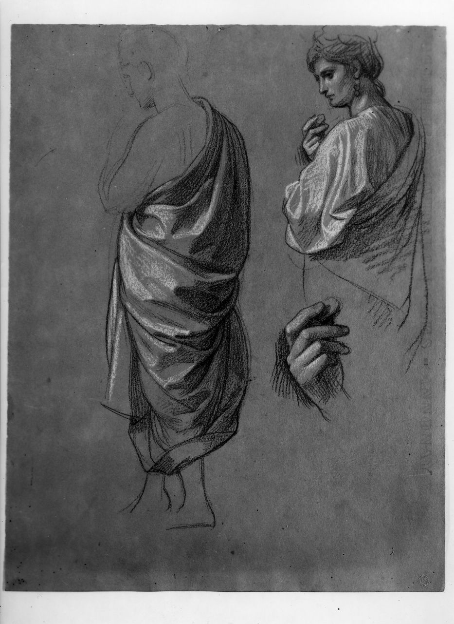 studio di figura panneggiata; studio di mano (disegno preparatorio) di Franchi Alessandro (sec. XIX)