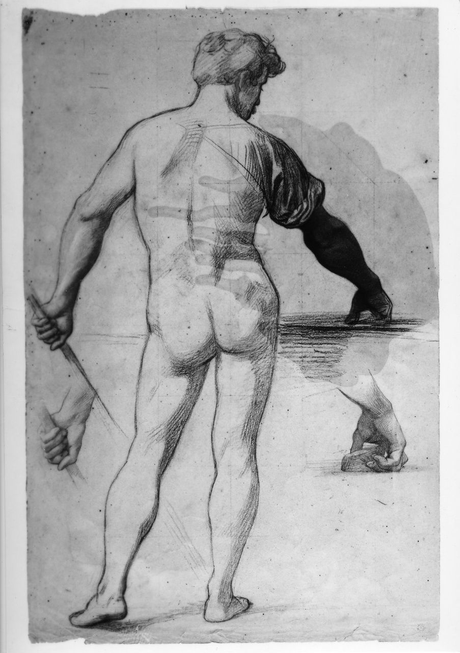 studio di nudo; studio di mano (disegno preparatorio) di Franchi Alessandro (sec. XIX)