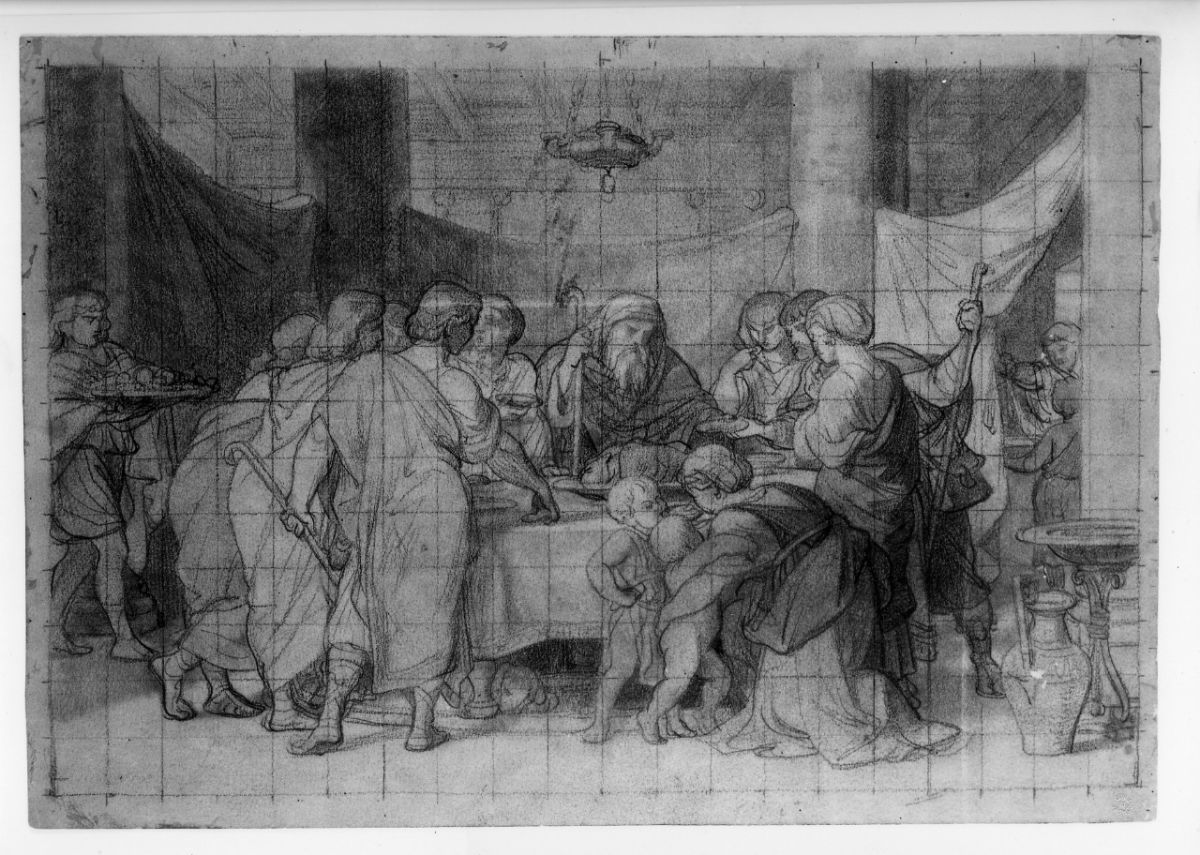 studio di composizione; studio di architetture; studio di figura; studio di anfora (disegno preparatorio) di Franchi Alessandro (sec. XIX)