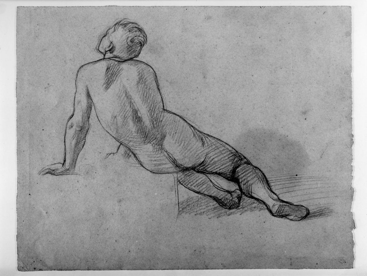 studio di nudo; studio di figura (disegno preparatorio) di Franchi Alessandro (sec. XIX)