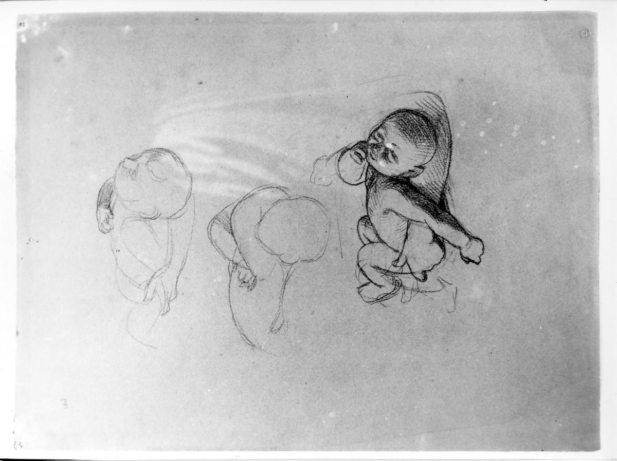studio di nudo infantile; studio di panneggio; studio di testa (disegno preparatorio) di Franchi Alessandro (sec. XIX)