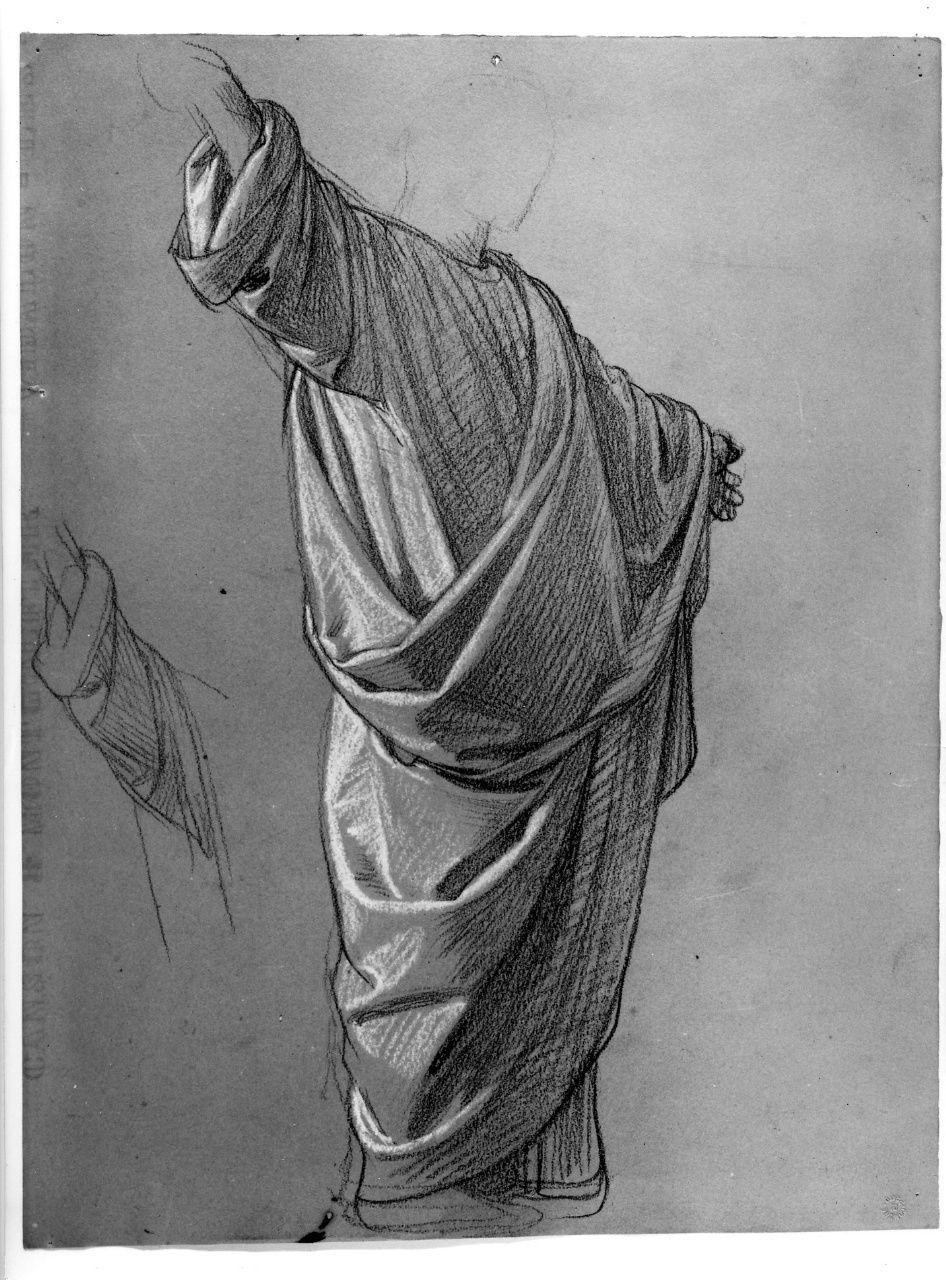 studio di figura panneggiata; studio di braccio (disegno preparatorio) di Franchi Alessandro (sec. XIX)