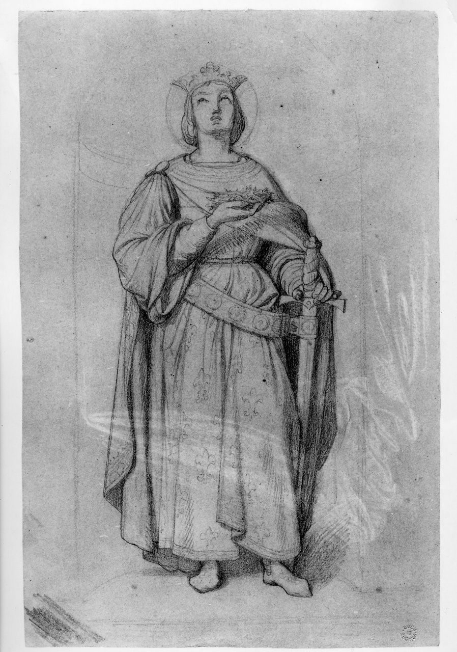 studio di figura; studio di panneggio (disegno preparatorio) di Franchi Alessandro (sec. XIX)