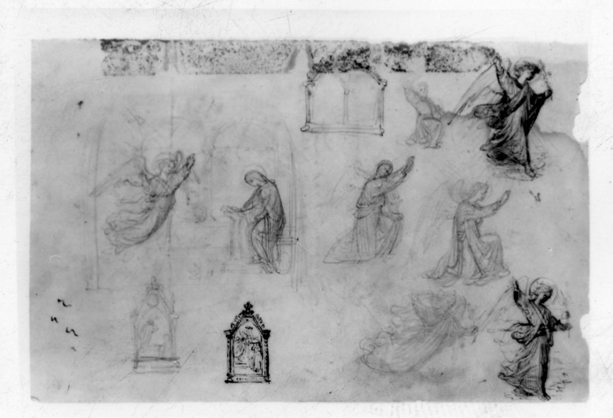 studio di composizione; studio di figura (disegno preparatorio) di Franchi Alessandro (seconda metà sec. XIX)