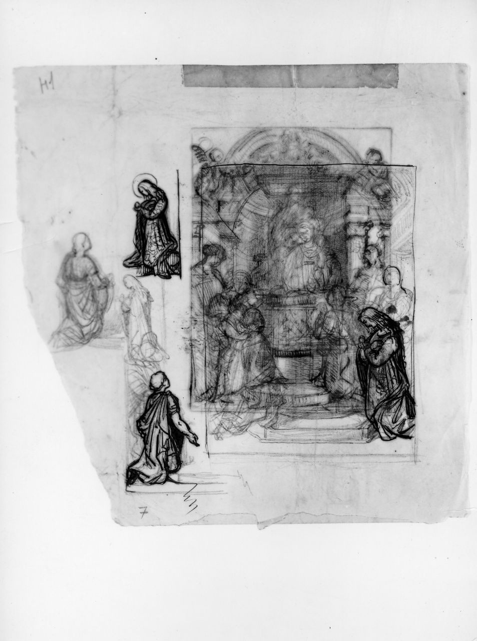 studio di composizione; studio di figura (disegno preparatorio) di Franchi Alessandro (sec. XIX)