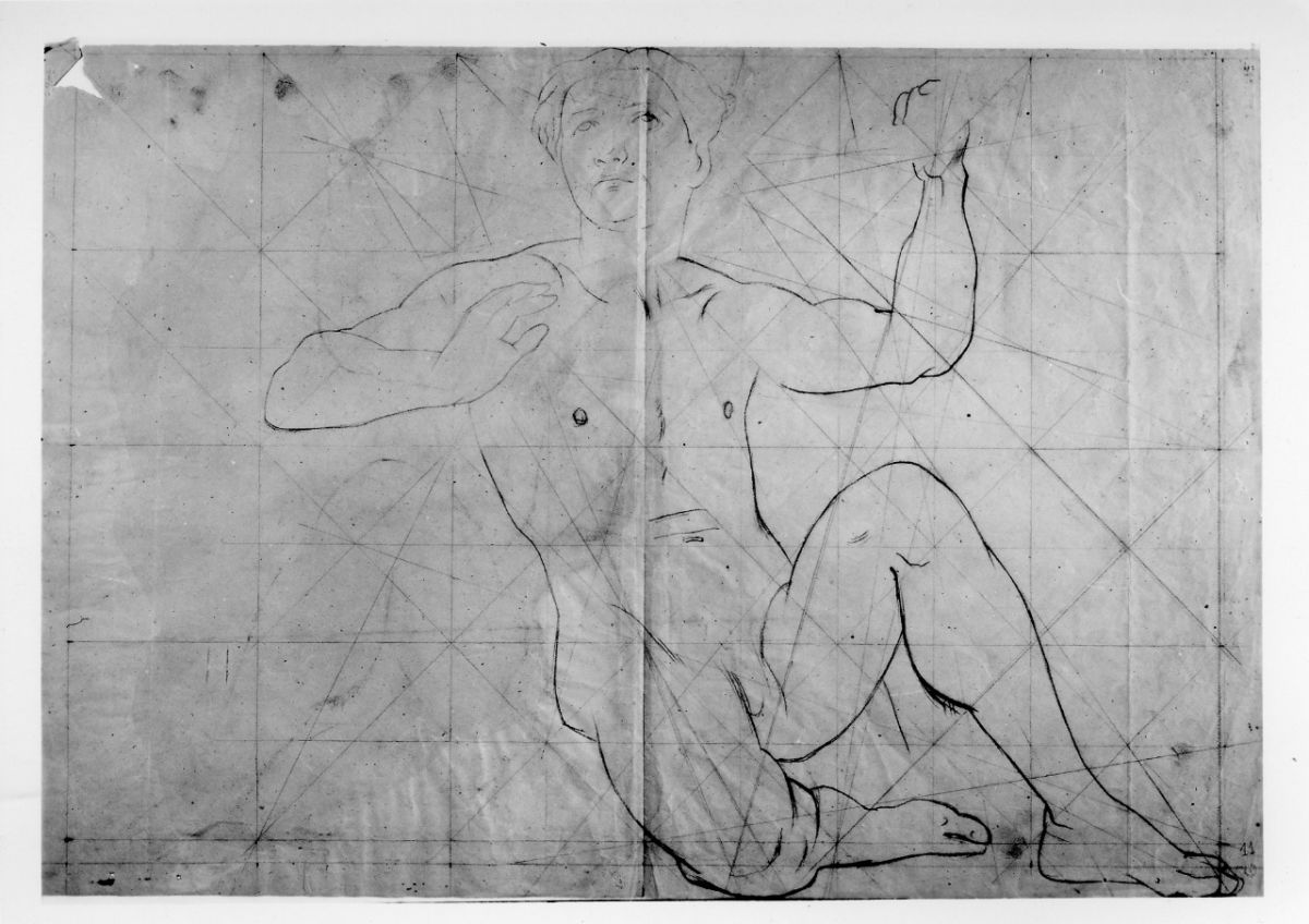 studio di figura; studio di nudo (disegno preparatorio) di Franchi Alessandro (sec. XIX)