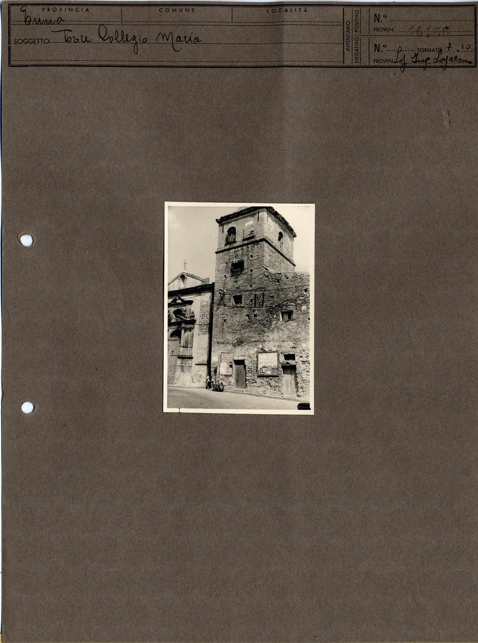 Sicilia - Enna - Architettura religiosa - Collegio di Maria - Torre campanaria (positivo, elemento-parte componente, scheda di supporto) di Anonimo <1951 - 2000> (attribuito) (terzo quarto XX)