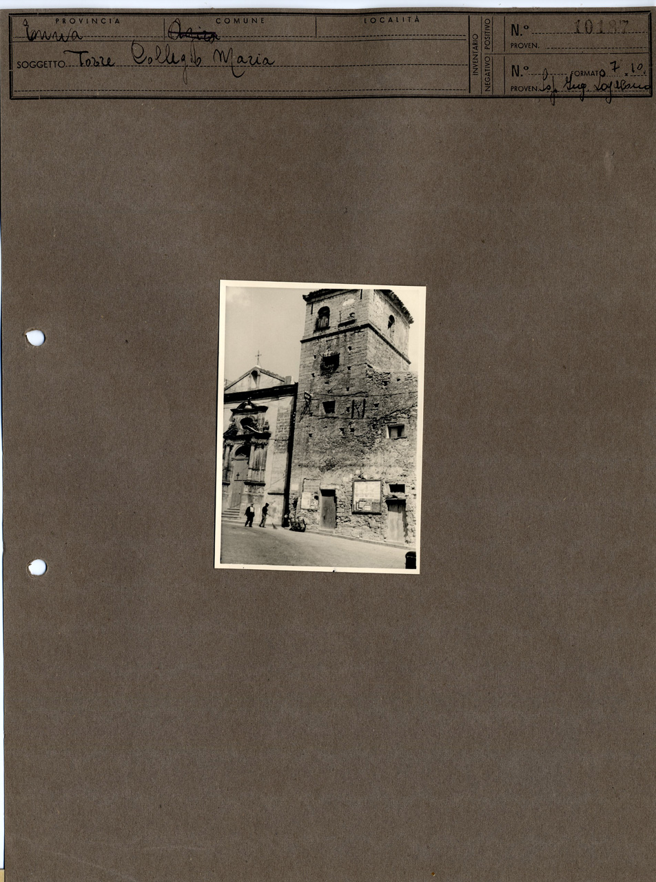 Sicilia - Enna - Architettura religiosa - Collegio di Maria - Torre campanaria (positivo, elemento-parte componente, scheda di supporto) di Anonimo <1951 - 2000> (attribuito) (terzo quarto XX)