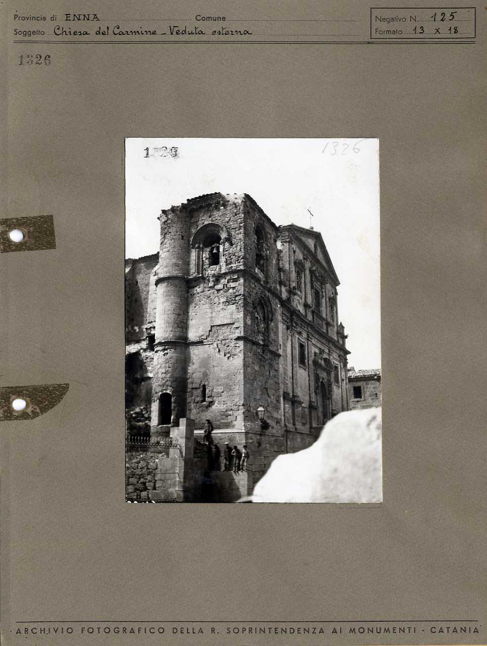 Sicilia - Enna - Architettura religiosa - Chiesa del Carmine - campanile (positivo, elemento-parte componente, scheda di supporto) di Anonimo <1901-1950> (prima metà XX)