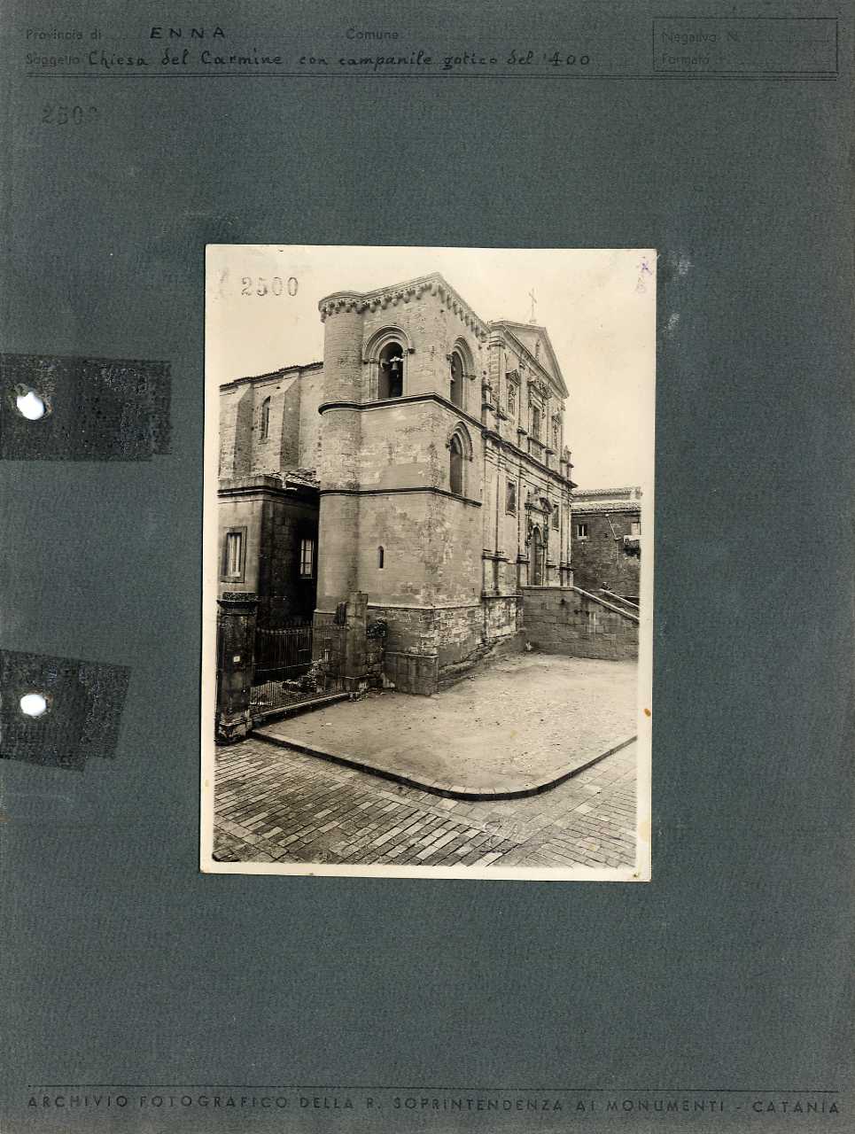 Sicilia - Enna - Architettura religiosa - Chiesa del Carmine - campanile (positivo, elemento-parte componente, scheda di supporto) di Premiato Stabilimento Fotografico Ettore Chiaramonte (prima metà XX)