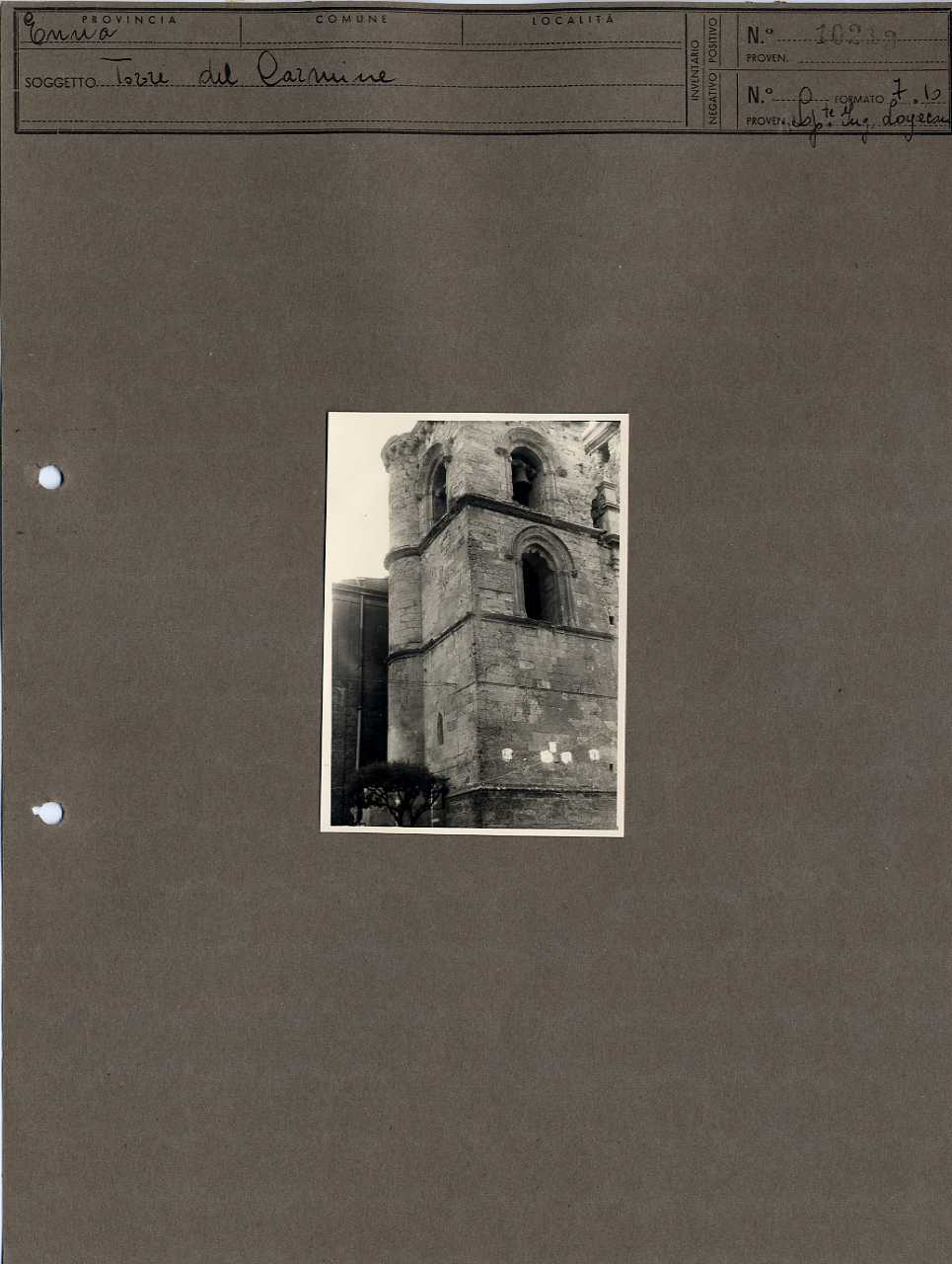 Sicilia - Enna - Architettura religiosa - Chiesa del Carmine - campanile (positivo, elemento-parte componente, scheda di supporto) di Anonimo <1951 - 2000> (terzo quarto XX)