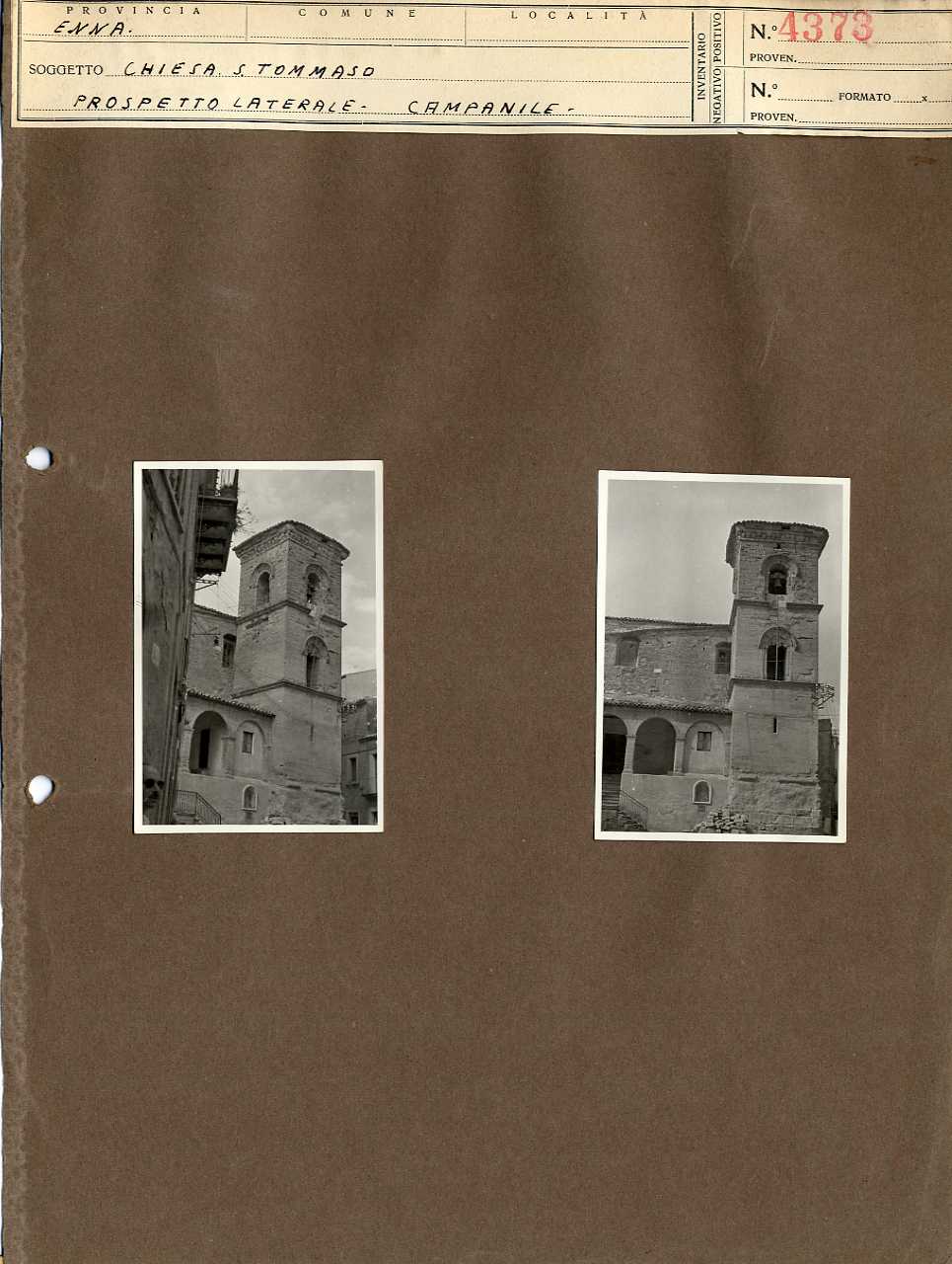 Sicilia - Enna - Architettura religiosa - Chiesa di San Tommaso (positivo, elemento-parte componente, scheda di supporto) di Anonimo <1945 - 1955> (metà XX)