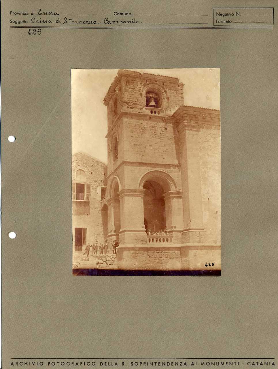 Sicilia - Enna - Architettura religiosa - Chiesa di San Francesco d'Assisi- campanile (positivo, elemento-parte componente, scheda di supporto) di Anonimo <1901-1950> (prima metà XX)