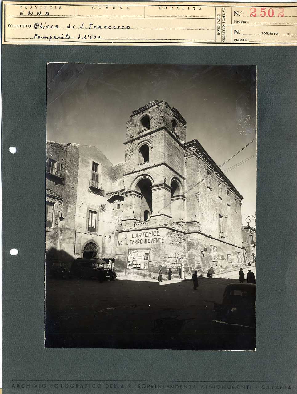 Sicilia - Enna - Architettura religiosa - Chiesa di San Francesco d'Assisi (positivo, elemento-parte componente, scheda di supporto) di Anonimo <1901-1950> (attribuito) (prima metà XX)