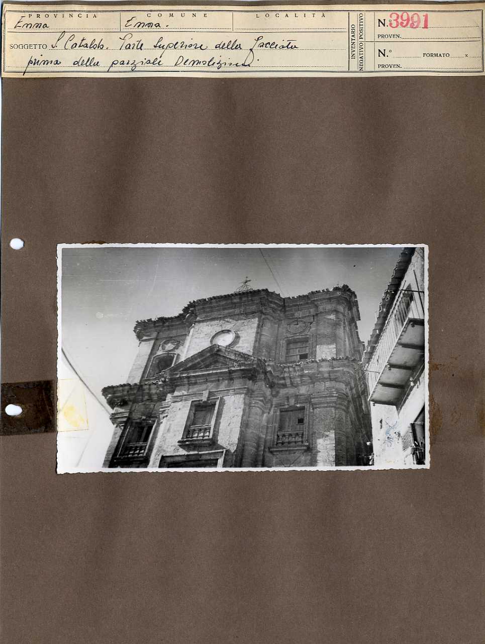Sicilia - Enna - Architettura religiosa - Chiesa di San Cataldo (positivo, elemento-parte componente, scheda di supporto) di Anonimo <1945 - 1955> (metà XX)
