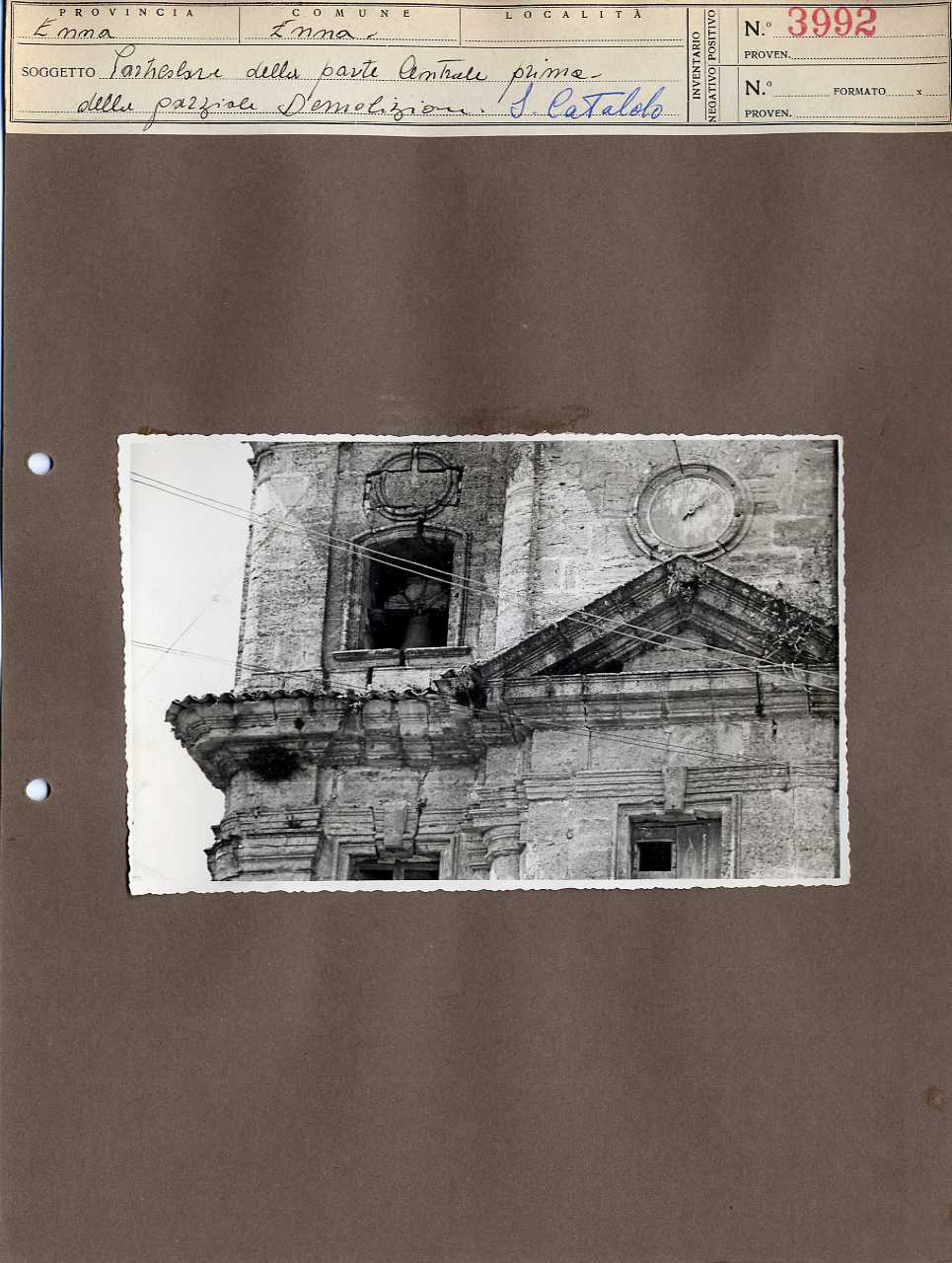 Sicilia - Enna - Architettura religiosa - Chiesa di San Cataldo (positivo, elemento-parte componente, scheda di supporto) di Anonimo <1945 - 1955> (metà XX)