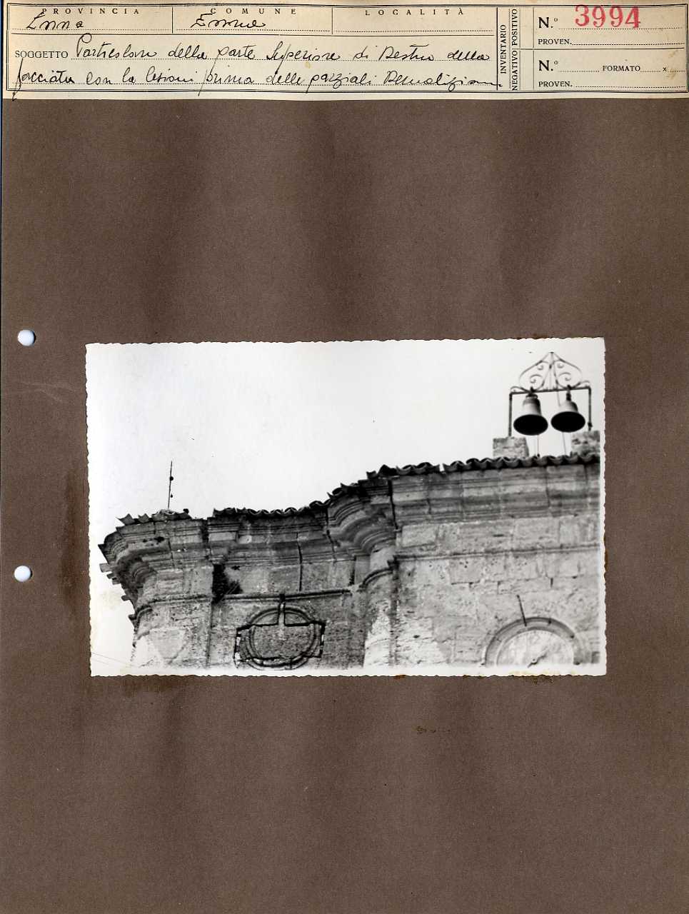 Sicilia - Enna - Architettura religiosa - Chiesa di San Cataldo (positivo, elemento-parte componente, scheda di supporto) di Anonimo <1945 - 1955> (metà XX)