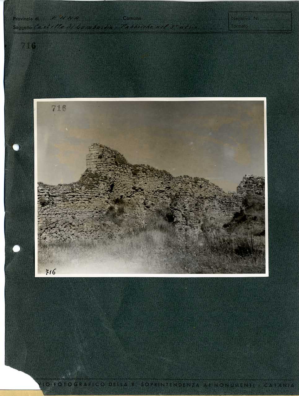 Sicilia - Enna - Castello di Lombardia (positivo, elemento-parte componente, scheda di supporto) di Agnello, Giuseppe (prima metà XX)