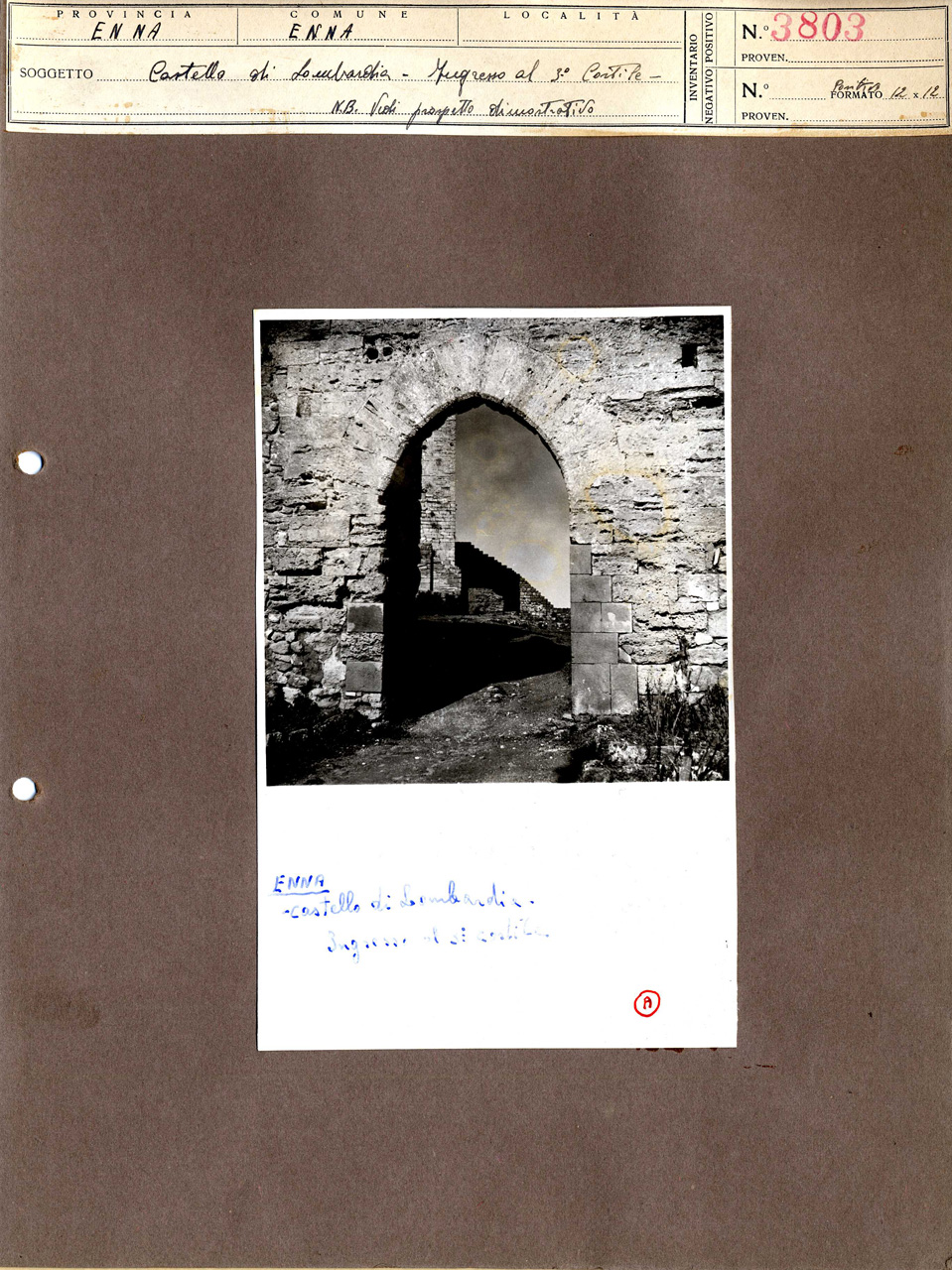 Architettura militare - fortificazioni (positivo, elemento-parte componente, scheda di supporto) di Anonimo <1945 - 1955> (attribuito), Ente Provinciale per il Turismo - Enna (metà XX)