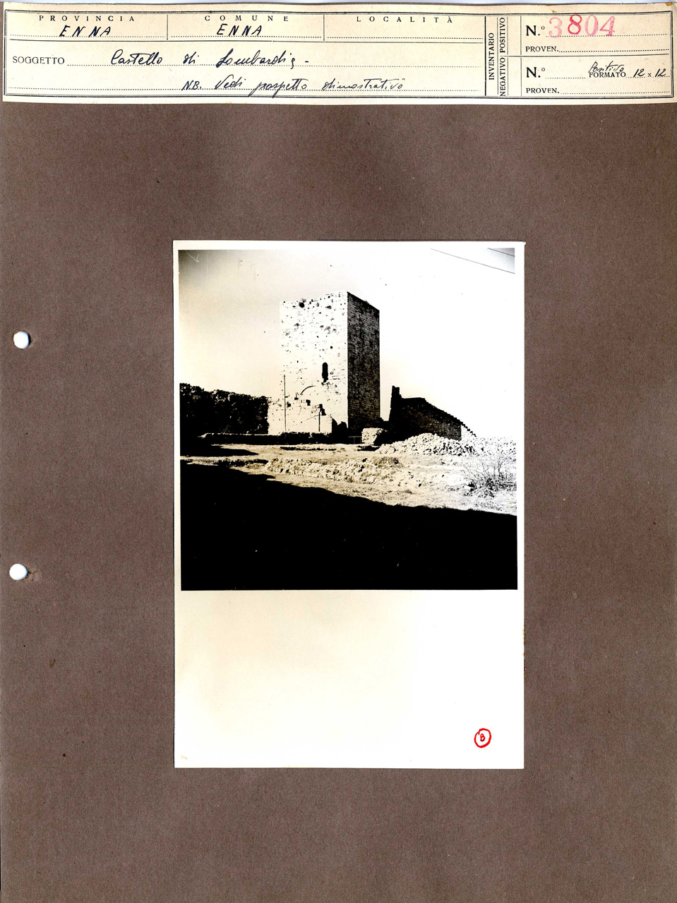 Architettura militare - fortificazioni (positivo, elemento-parte componente, scheda di supporto) di Anonimo <1945 - 1955> (attribuito), Ente Provinciale per il Turismo - Enna (metà XX)