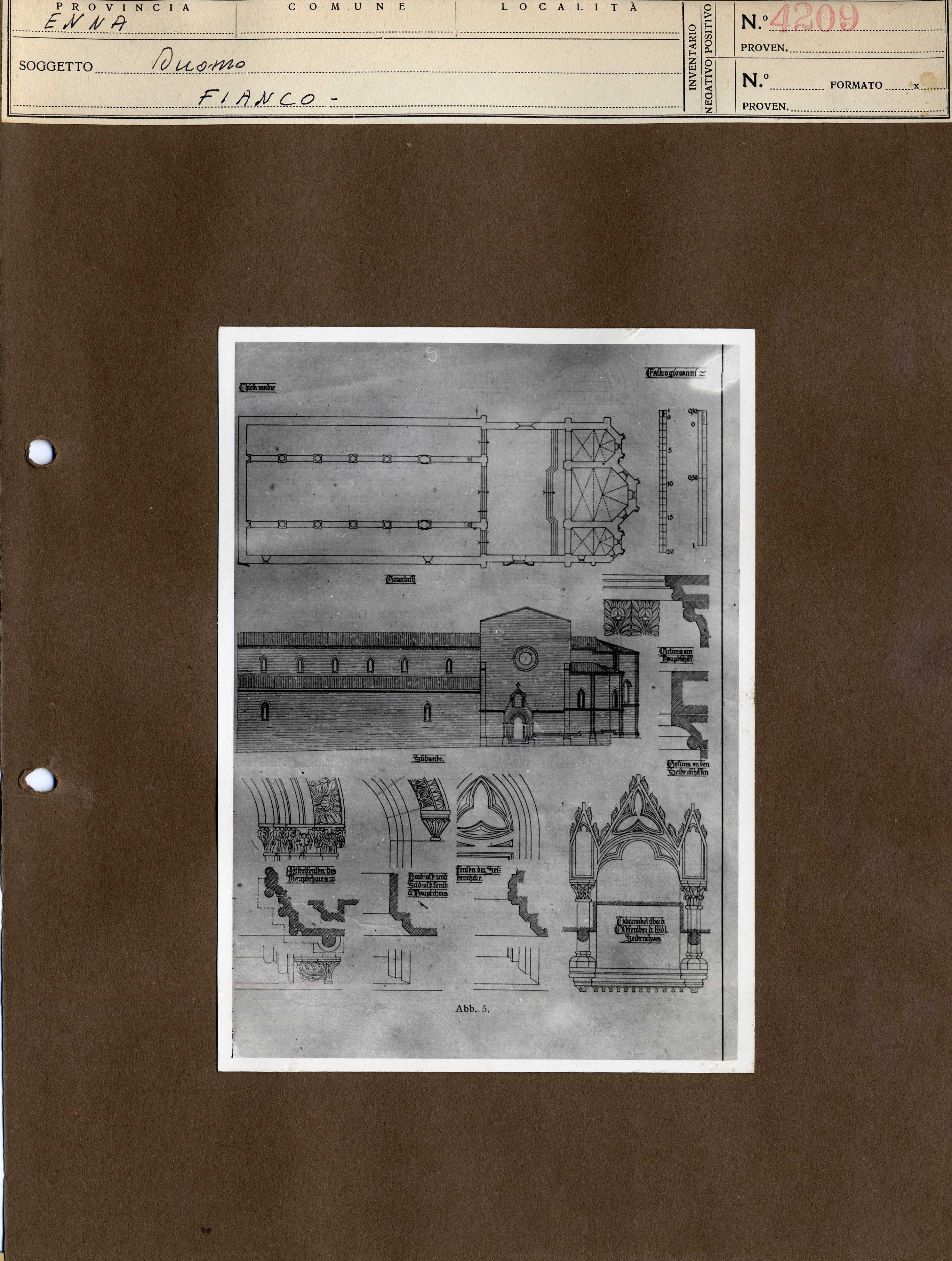 Sicilia - Enna – Architettura religiosa - Duomo - Riproduzione fotografica dei disegni di W. Leopold (positivo, elemento-parte componente, scheda di supporto) di Anonimo <1951 - 2000> (terzo quarto XX)