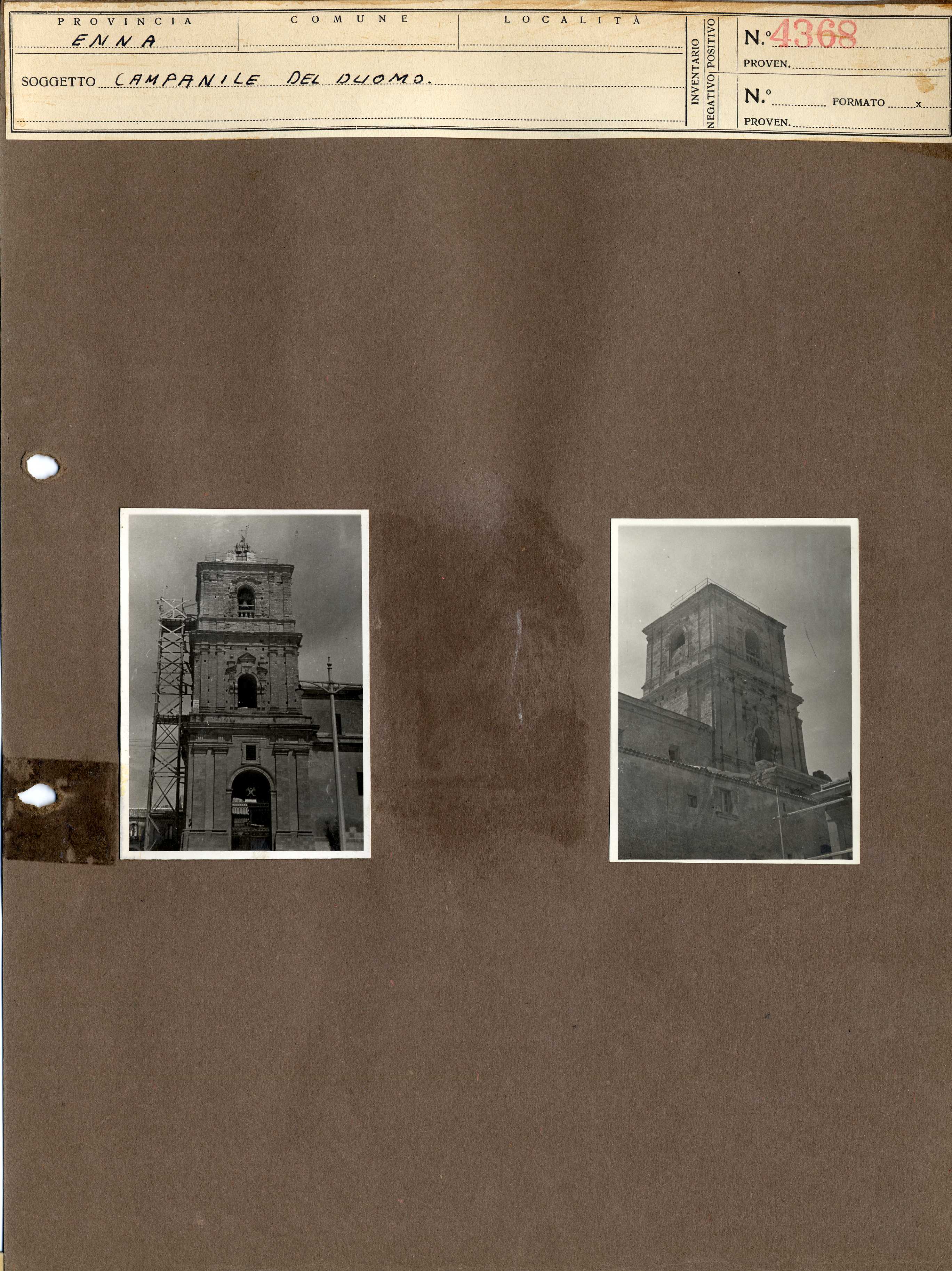 Sicilia - Enna – Architettura religiosa - Duomo - Campanili (positivo, elemento-parte componente, scheda di supporto) di Anonimo <1945 - 1955> (metà XX)