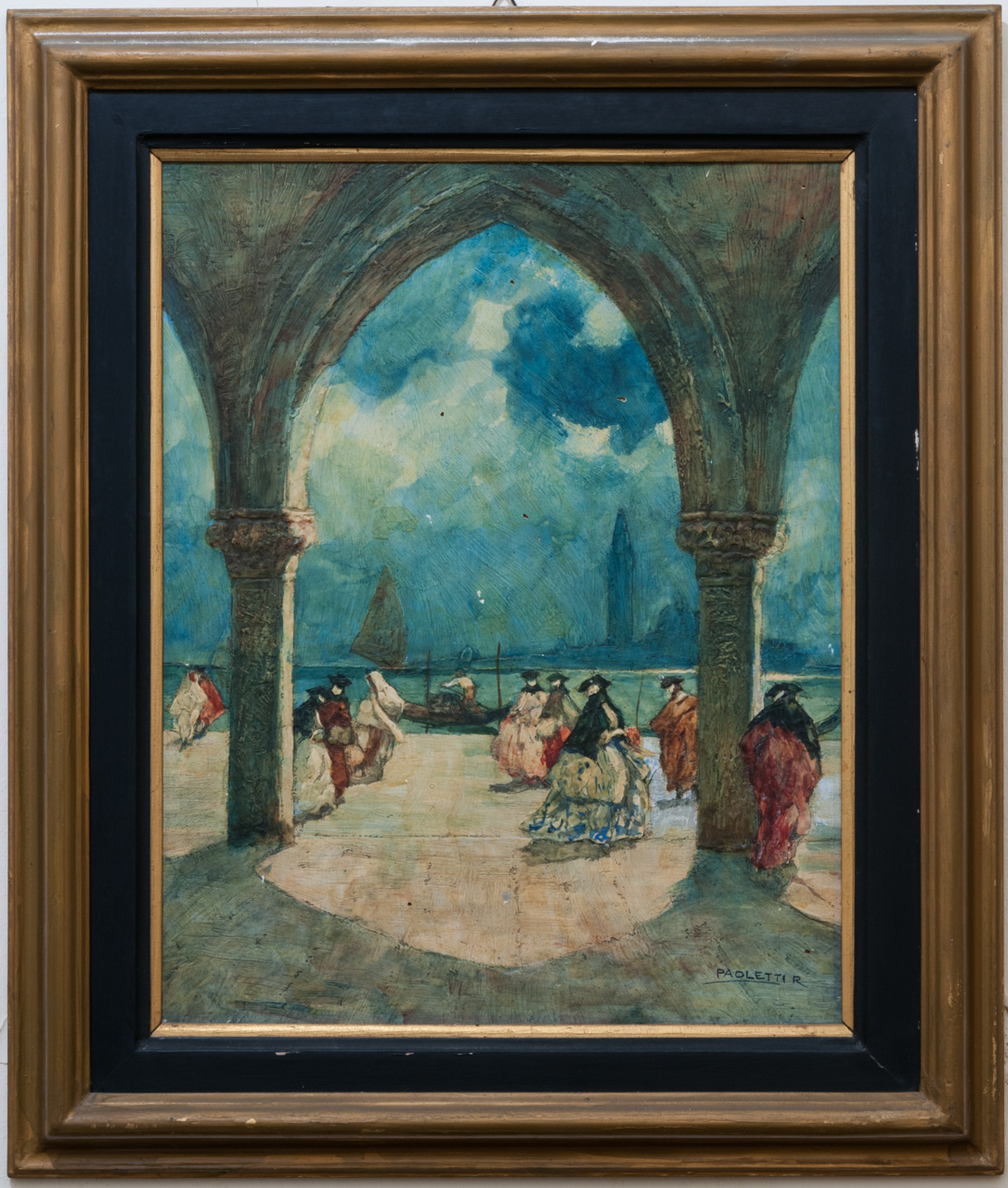 veduta di Venezia con maschere (dipinto, opera isolata) di Paoletti, Rodolfo (attribuito) (XIX-XX)