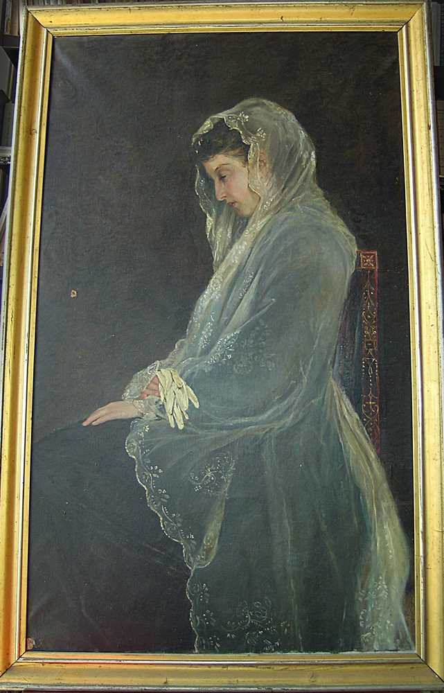 Donna ammantata di bianco, Figura femminile (dipinto) di Reina, Calcedonio - ambito catanese (seconda metà XIX)