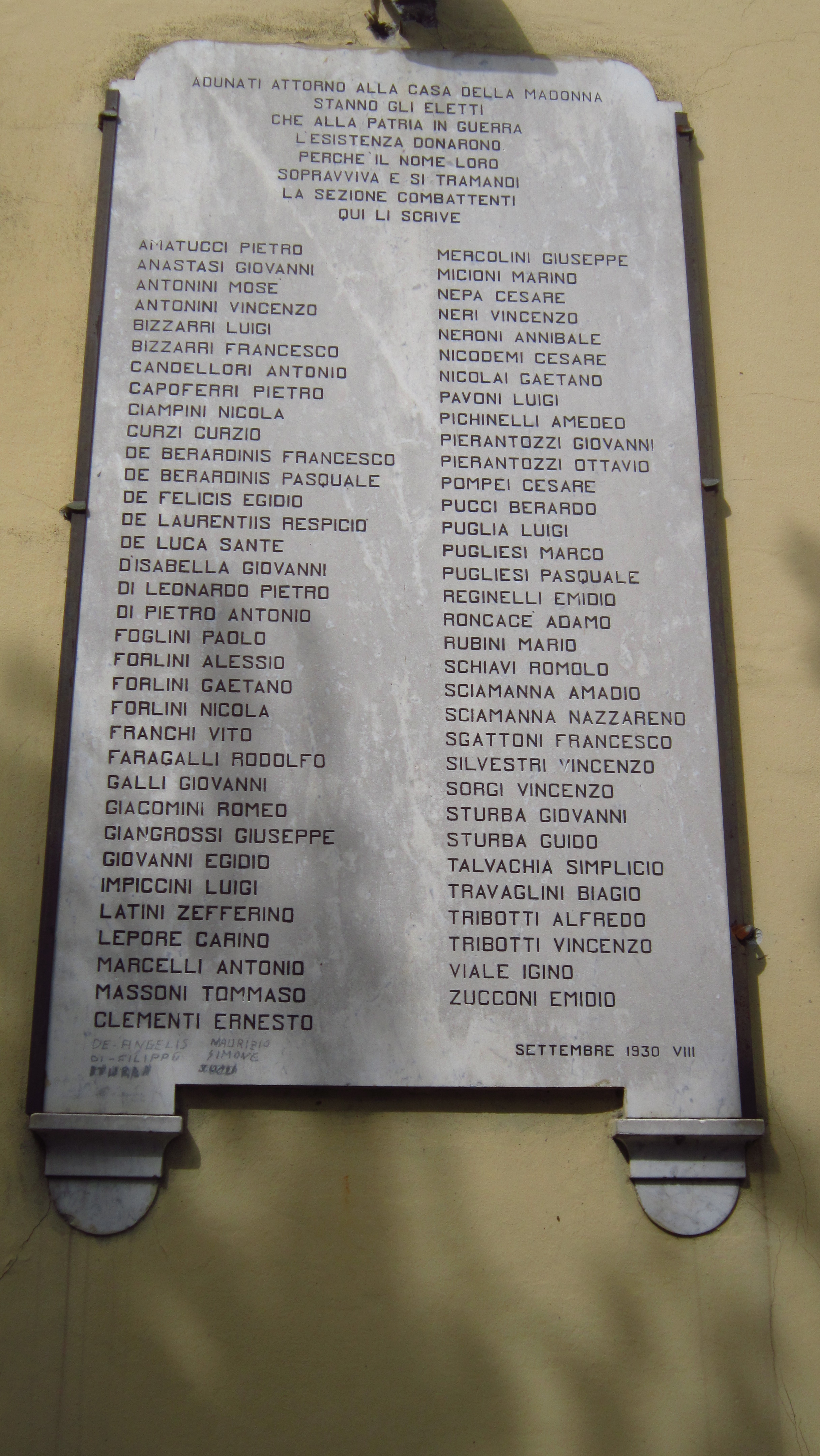 lapide commemorativa ai caduti - ambito abruzzese (XX)