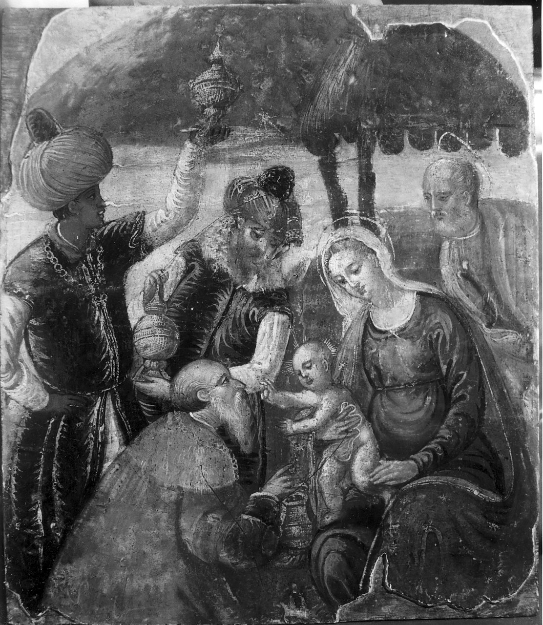 Epifania, Adorazione dei Magi (dipinto, opera isolata) - ambito Italia meridionale (seconda metà sec. XVI)