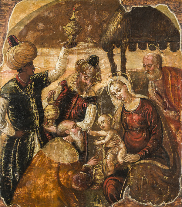 Epifania, Adorazione dei Magi (dipinto, opera isolata) - ambito Italia meridionale (seconda metà sec. XVI)