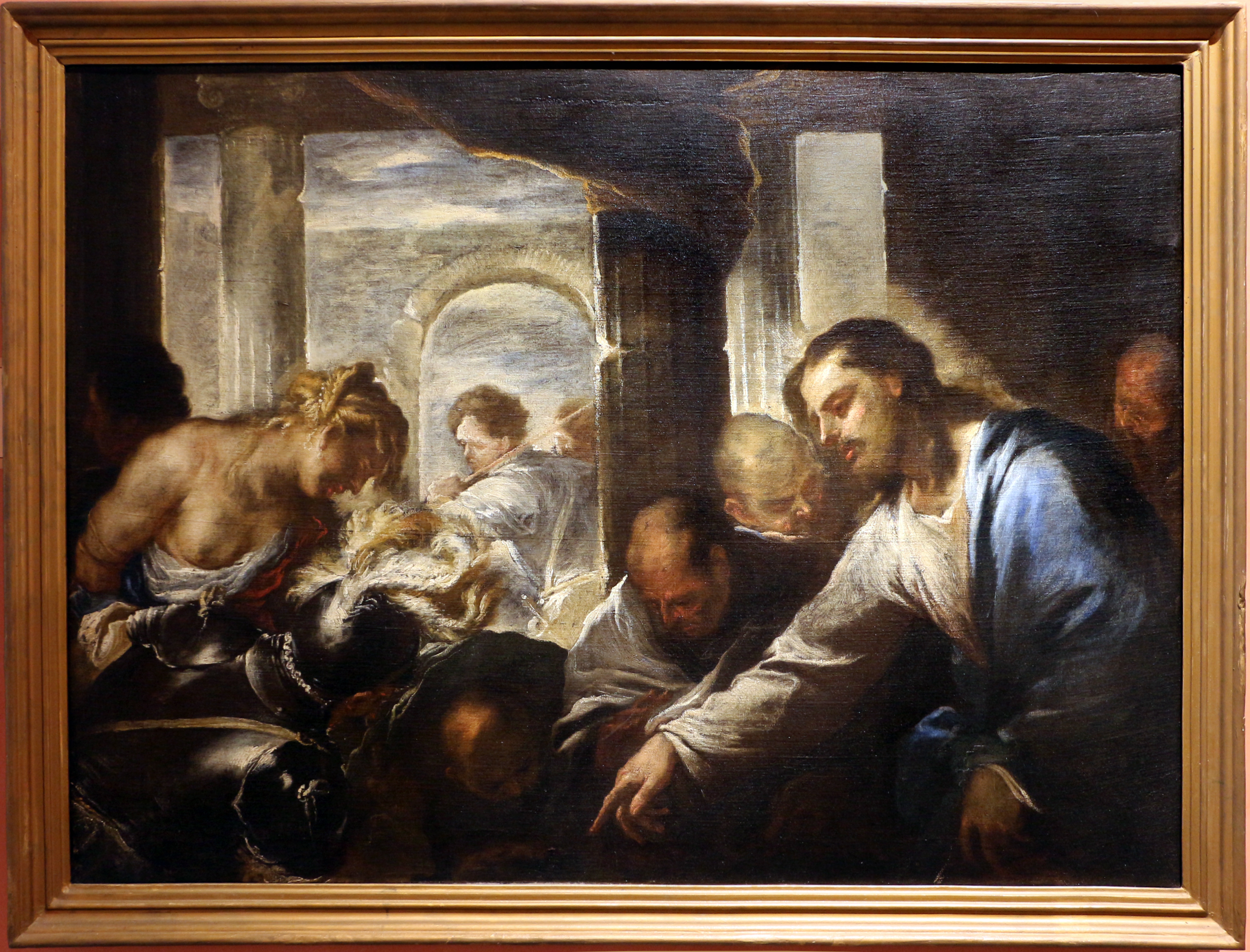 Cristo e l'adultera, Cristo e l'adultera (dipinto, opera isolata) di Giordano Luca (bottega) - ambito Italia centro-meridionale (seconda metà sec. XVII)