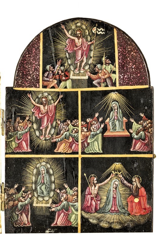 Misteri del Santo Rosario, Misteri Gloriosi (scomparto di trittico, elemento d'insieme) di Giovanni Maria Scupola (scuola) - ambito Italia meridionale (metà sec. XVI)