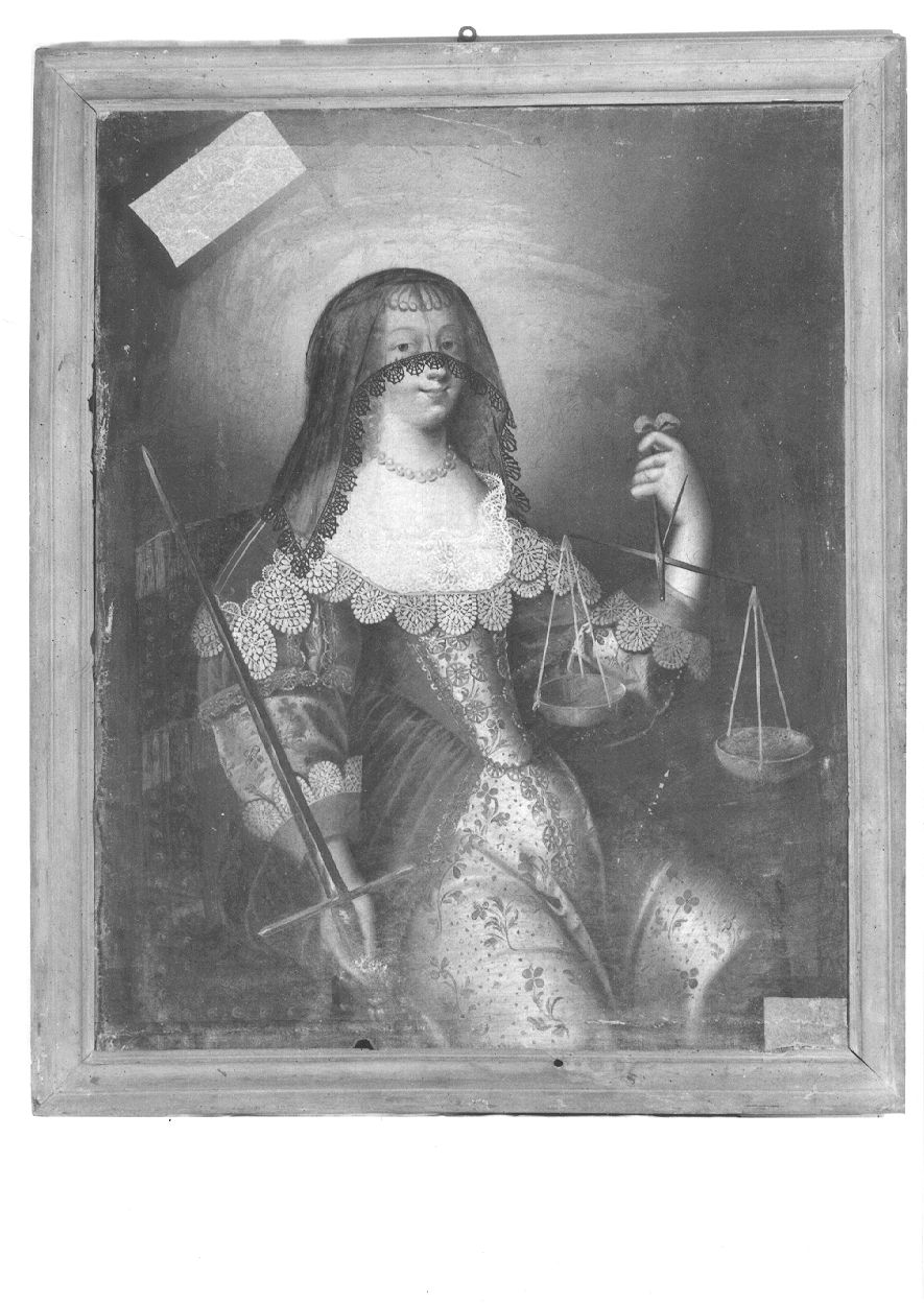 La Giustizia, Maria Giovanna Battista di Savoia-Nemours come allegoria della giustizia (dipinto, opera isolata) - ambito franco-piemontese (terzo quarto sec. XVII)